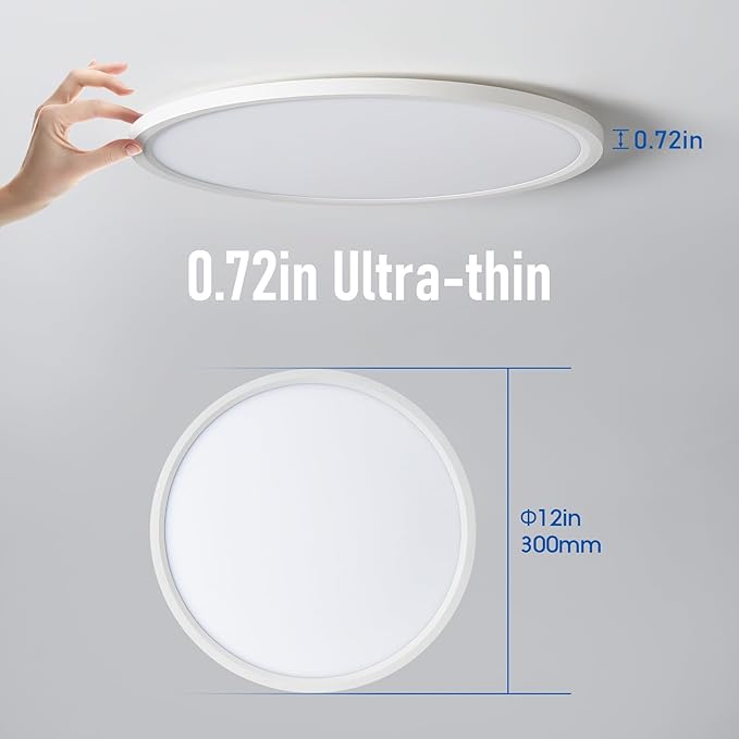 YELIOLED 6 Pack 12 Inch Slim Dimmable LED Flush Mount Ceiling Light Fixtures, 24W 2640LM 3000K/4000K/5000K, House Upgrade Led Lights for Bedroom Hallway Laundry Room Rental Units, 240W Equiv., Black