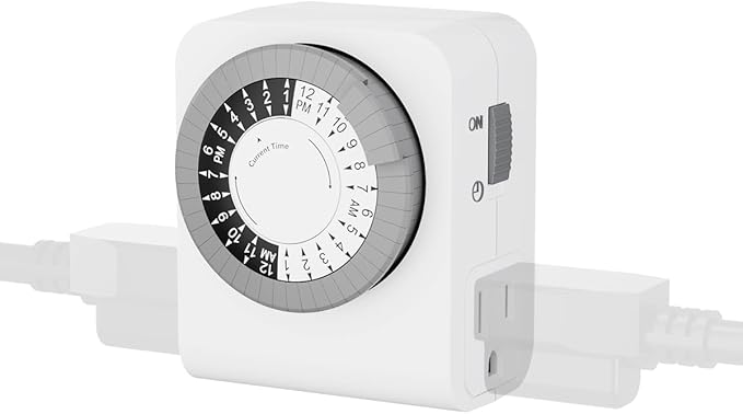 BN-LINK Outlet Timer with 2 Grounded Outlets, Mechanical Light Timer for Electrical Outlet Indoor, 24-Hour 3-Prong for Lamp,Indoor Lighting,Fan and Christmas Light (1 Pack-3Prong(Dual Outlet))