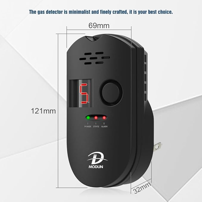 D MODUN Gas Detector, Natural Gas/LPG/City Coal Gas Leak Detector, Plug-in Sensor Gas Monitor with Sound Alarm and LED Display, Methane Propane Butane Combustible Gas Alarm for Kitchen RV Garage-Black