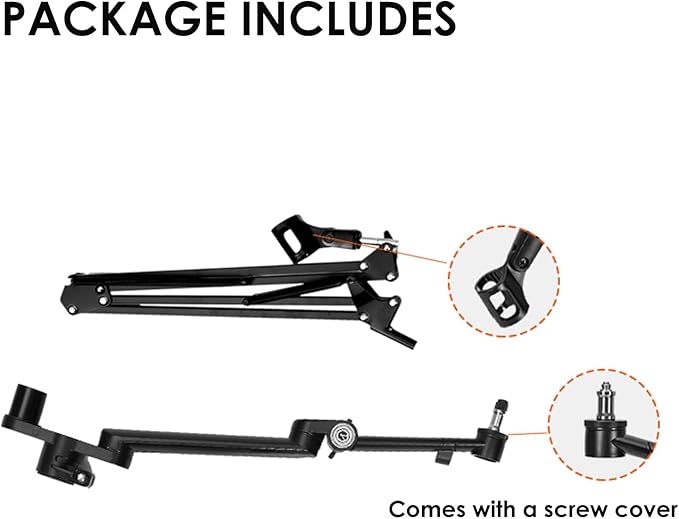 TARION Modular Desktop Arm Set - 18"/45 cm Adjustable Arm with Spigot Mount for COB Lights + 29.4"/75 cm (Max) Mic Boom Stand for Microphone Compatible with 35 mm Rods - Titanrig Arm Y