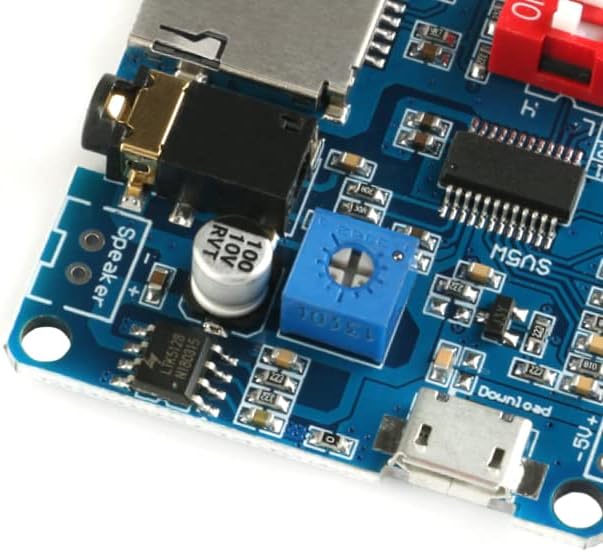JESSINIE DY-SV5W Voice Playback Module MP3 Player Music Voice Board IO Trigger UART Serial Adapter Control Playback Module Sound Board Micro USB I/O Broadcast Function Amplifier Board Support 32G Card