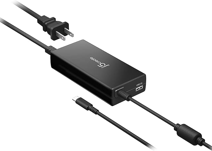 j5create USB Type C Super Charger PD 90W + USB Type A 10W Fast Charging for Chromebook, Laptop, MacBook Pro 13” (JUP2290C)