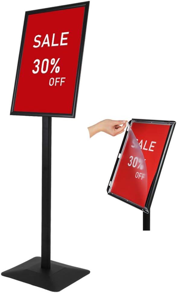 DISPLAYSWORKER Adjustable Heavy Duty Pedestal Sign holder floor Stand,sign stand poster stand Aluminum Snap Open Frame,Standing Floor for 8.5x 11 inch,Vertical/Horizontal View,Black