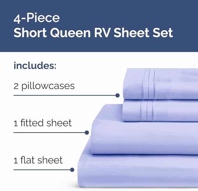 RV Short Queen Sheet Set 60 X 75 - 4 Piece RV Short Queen Bed Sheets - Soft, Breathable & Cooling - Designed for Bunks, Trailers & Campers - Fits 8” to 12" Mattress - Hotel Luxury Bedding - Lavender
