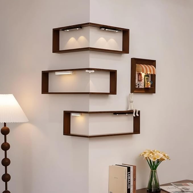 ABOUTYES Illuminated Corner Shelf with Remote, Smart Corner Shelves That Light up Your Space, Corner Shelf Display Rack for Figurines