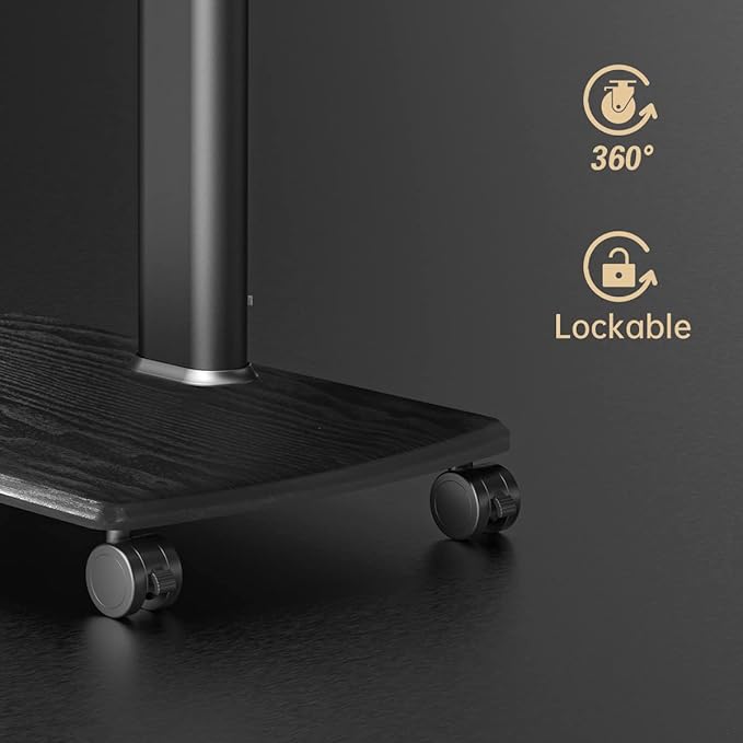 FITUEYES Swivel Rolling TV Stand, Height Adjustable Mobile TV Cart for 32-65 70 Inch TVs, Corner Floor TV Stand for Bedroom, Living Room, Home Office, Kitchen, Black