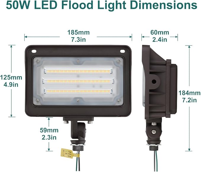 kadision LED Flood Light Outdoor, 50W/40W/30W 6500lm 3000K/4000K/5000K Selectable, Dusk-to-Dawn Photocell, IP65 Waterproof Adjustable Knuckle Mount Security Lights, 100-277V ETL Listed 1-Pack