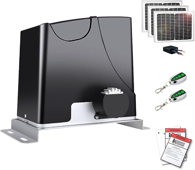 TOPENS DK1000S Solar Sliding Gate Opener Rack Drive Automatic Gate Motor for Heavy Driveway Slide Gates Up to 1800 Pounds, Electric Gate Operator Battery Powered with Solar Panel Remote Control Kit