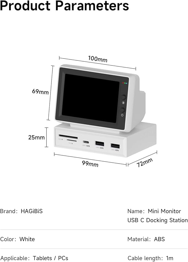 Hagibis 3.5inch IPS USB Mini Screen with USB C Hub, USB-C&HDMI Monitor AIDA64 Mini PC CPU RAM HDD Data Monitor Temperature Electronic Album Floating Lyrics Display Sub Screen for Laptop PC (960x640)