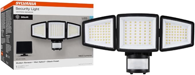 Sylvania Motion Sensor Solar Security Light, Solar Panel, 1800 LMS, Wet Rated, Batteries Included, 5000K, Daylight - 1 Pack (66472)