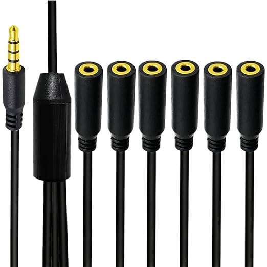 MysRuida 1.6ft 1/8” 3.5mm TRRS Extension Stereo Audio Cable, 1 Male to 6 Female Splitter Aux Cord, 4 Pole Jack Headphone MIC Extender for Smart Phones, MP3, Laptops, Don’t Support MIC of IOS Headphone