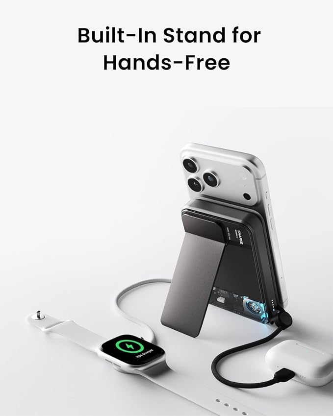 sharge ICEMAG 3 MagSafe Portable Charger, Qi2 25W Magnetic Power Bank 10000mAh 35W USB-C Fast Charging, with Active Cooling& Built-in Cable, Transparent RGB Design for iPhone 17/16/15/14 Series