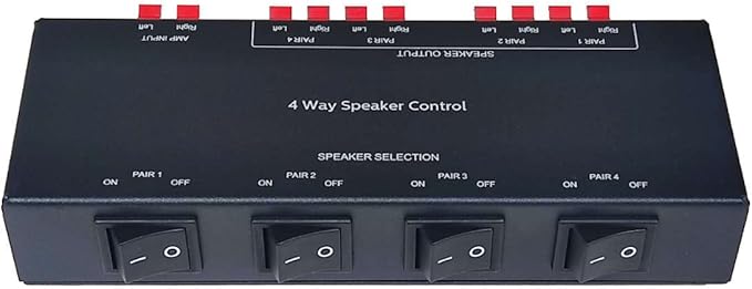 SENWIKATIN 4 Zone Speaker Selector, Passive 200W Distribution Box Control 4 Pairs Speakers, Plug and Play with Spring Clip Connectors