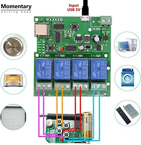 Newgoal WiFi Wireless Inching Relay Monentary/Self-Locking Switch Module DIY Smart Home Remote Control DC 5-32V AC90-260V Ewelink App iOS/Andriod Compatible with Alexa Echo Google Home IFTTT (DC4)