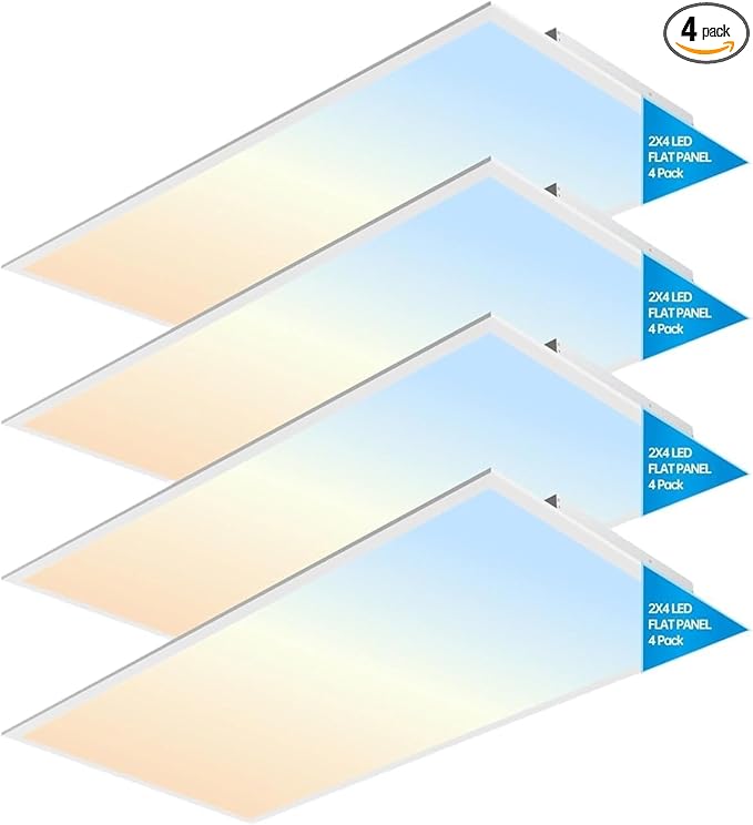 2x4 FT LED Light Flat Panel, 40-72W, 5 CCT 3K | 3.5k | 4K | 5K | 6.5K, Dimmable Recessed Drop Ceiling Lights, 3750/5000/6250/7500/9000 Lumen, Lay in Fixture for Commercial 120-277V, UL DLC (4 Pack)
