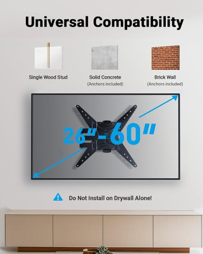 PERLESMITH Full Motion TV Wall Mount for 26-60 Inch TVs, TV Mount with Articulating Arms Swivels Tilt Extension - Wall Mount TV Brackets VESA 400x400 Fits LED LCD OLED 4K TVs Up to 77 lbs
