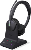 Yealink WH64 DECT & Bluetooth Dual UC Zoom Wireless Headset, 606 ft Range On Ear Work Headphones with 3X Noise Cancelling Mic, 32H Talk Time, Ringer, Office Headsets for Desk Phone, PC,Cellphone