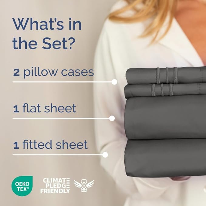 Full XL Bed Sheet Set - 4 Piece Extra Long Extended Full XL Sheets - Soft, Breathable & Cooling - Fits 8” to 16" Mattress w/ Deep Pockets - 54" x 80" - Easy-Fit, Wrinkle & Fade Resistant - Charcoal