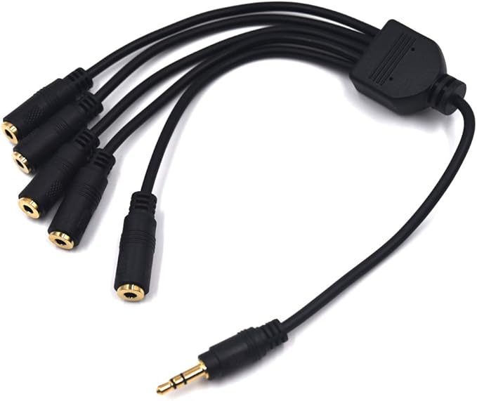 Kework 12 Inch 1/8” 3.5mm TRS Splitter Audio Cable, 1 Male to 5 Female 3.5mm Plug Extender Headphone Cable, 3.5mm 3 Pole Stereo Jack Extension Adapter Headset Aux Cord