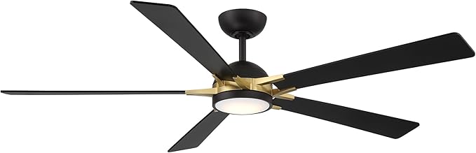 Rotary Indoor and Outdoor 5-Blade 65in Smart Home Ceiling Fan in Matte Black Soft Brass with 2700-3000-4000-5000K Selectable LED Light Kit and Remote Control works with iOS or Android WAC App