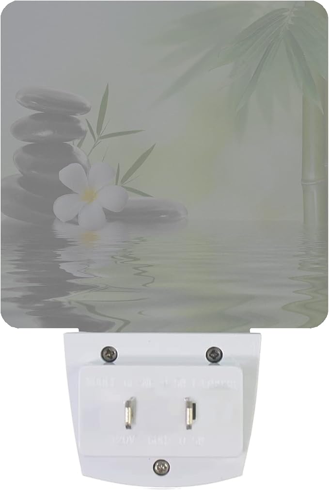 Smoaffly Zen Stones Bamboo Tree Jasmine Flower Spa Night Light Plug-in LED Nightlights Auto Sensor Night Lamp Dusk-to-Dawn Lamp Home Decor for Nursery Children Girls Boys