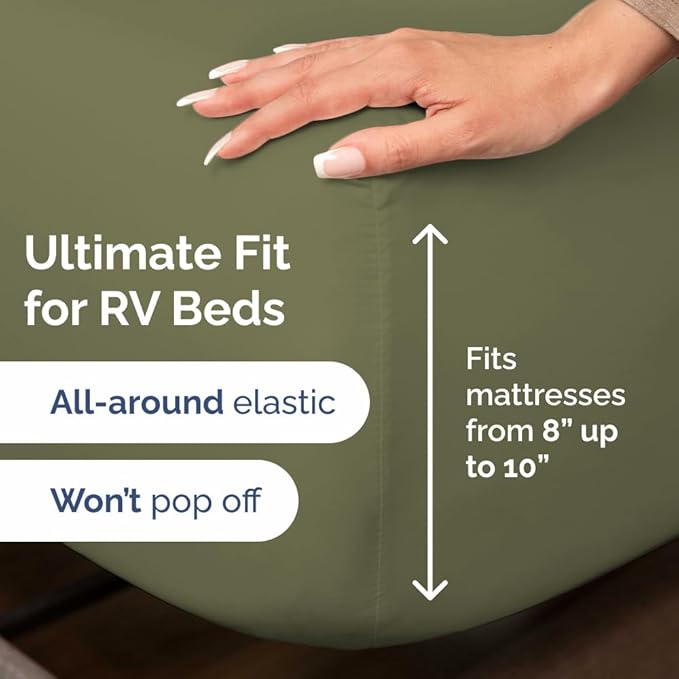 RV Short Queen Sheet Set 60 X 75 - 4 Piece RV Short Queen Bed Sheets - Soft, Breathable & Cooling - Designed for Bunks, Trailers & Campers - Fits 8” to 12" Mattress - Hotel Luxury Bedding - Sage Green