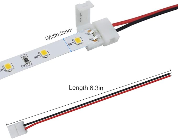 LightingWill 10pcs Pack Strip Wire Solderless Snap Down 2Pin Conductor LED Strip Connector for 8mm Wide 3528 2835 Single Color Flex LED Strips