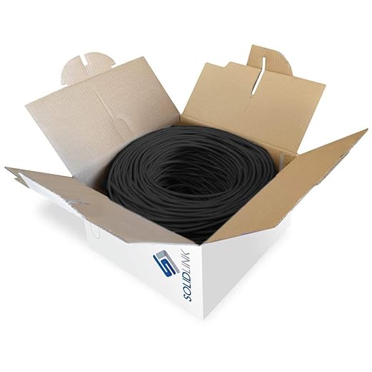 SolidLink CAT5e Ethernet Cable 1000ft – 24AWG Solid CCA UTP Unshielded CAT 5e, High Speed Lan Network, RJ45 Cable, Easy Pull Box Ethernet Cord (Black)