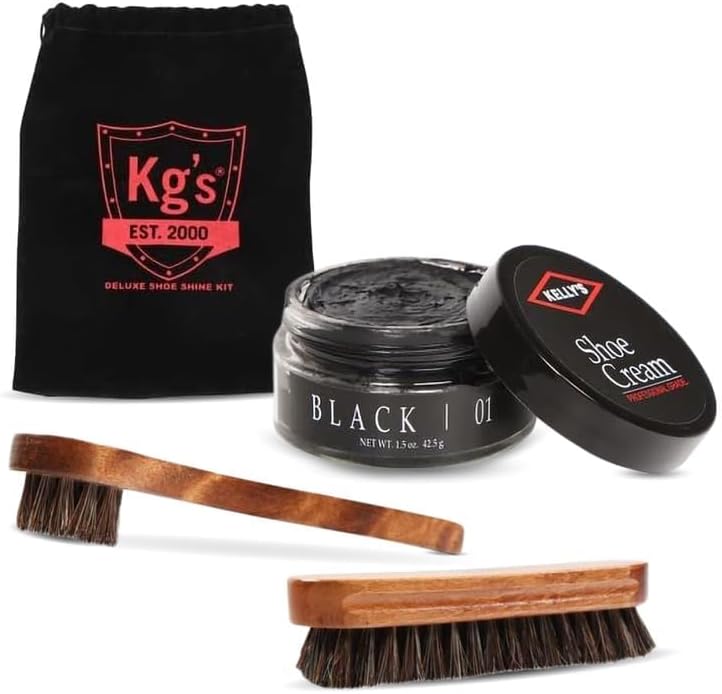 Kg's Shoe Shine Kit Includes Polish, Horsehair Brush, Applicator, and Storage Bag