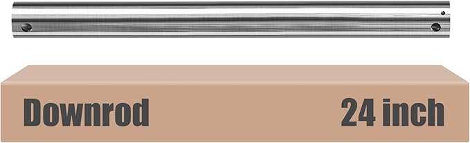 DPXMYG 24 inch Ceiling Fan Downrod with Extension Cord, 2 FT Brushed Nickel Downrod for Ceiling Fan, 1 inch Outside Diameter, Ceiling Fan Boom Suitable for a Wide Range of Fans (Nickel, Not Threaded)