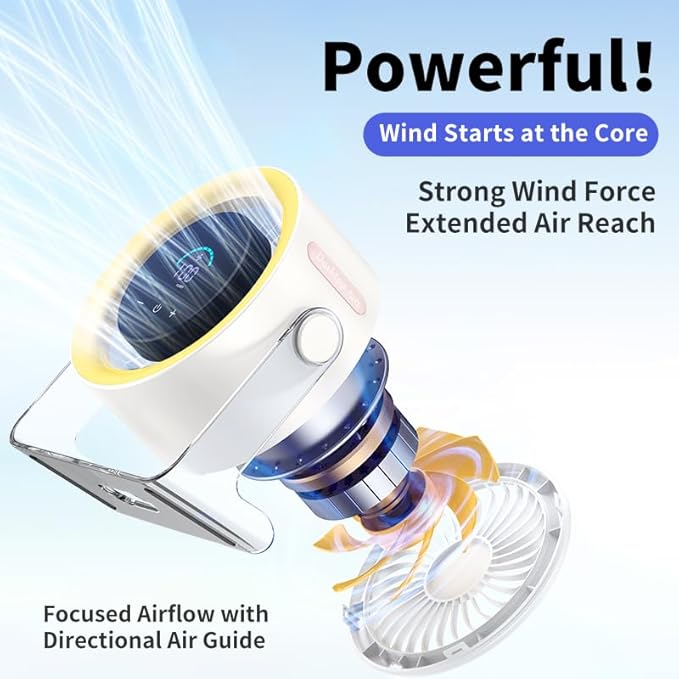 Coolhill USB Desk Fan for Bedroom: 100 Speeds Digital Display Quiet Table Fan with Turbo Airflow, 120° Rotating Small Rechargeable Battery Desktop Fans for Bedroom Home Office (Yellow)