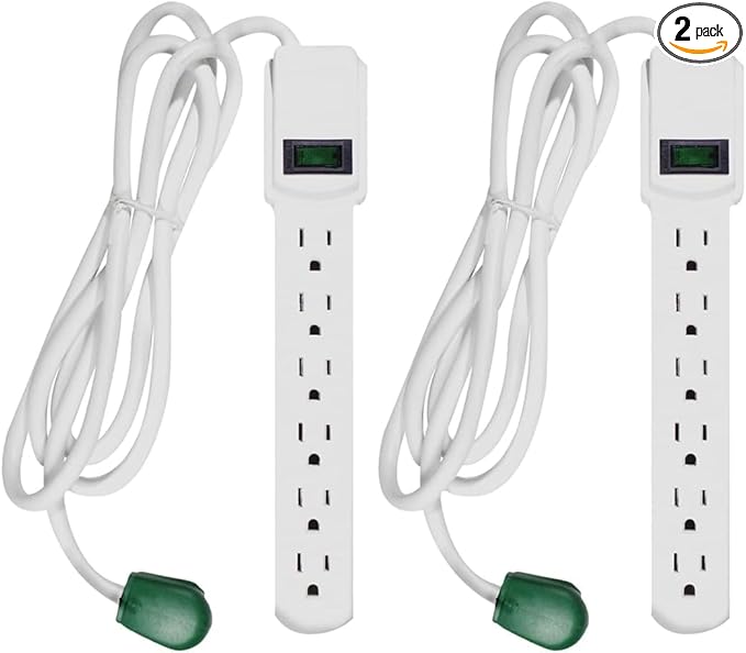 GoGreen Power Inc. (G-16106MS-2) 6 Outlet Surge Protector, 6FT Cord, White, 2 Pack