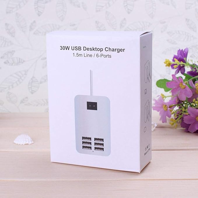 6 Ports USB Charger Hub Desktop US Plug AC Power Wall Travel Charging Adapter Slots Charging Station