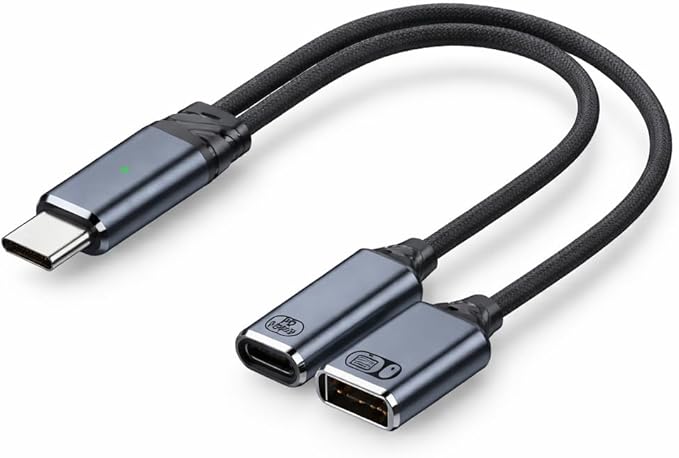 Mizi [2025 Upgraded USB-C to USB-A & USB-C PD Splitter Adapter – 2-in-1 Type-C OTG Cable with 100W Fast Charging & Peripheral Support – Compatible with Laptop, Tablet, Smartphone - Grey