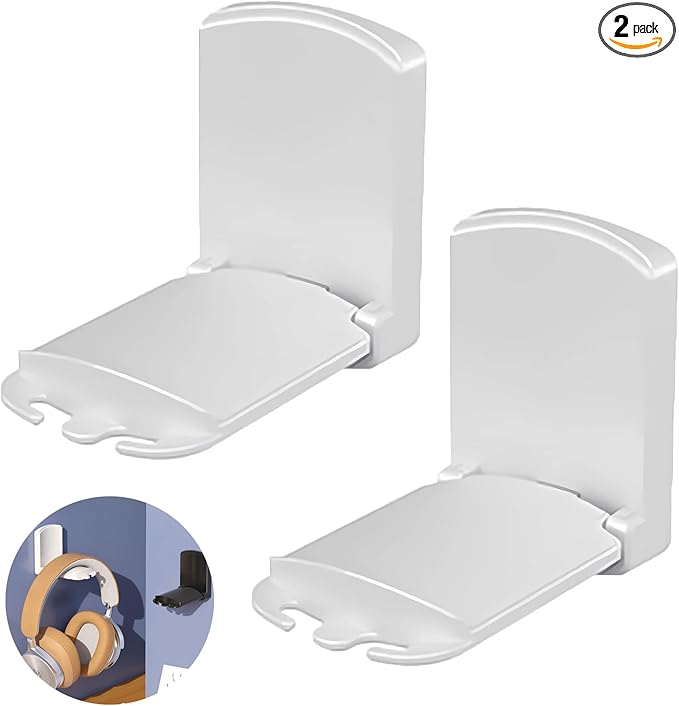 SIROLISA 2-Pack Headphone Stand, Sticky Adhesive Headset Hanger for Universal Gaming Headset Airpods Max Sony Bose Beats(White)
