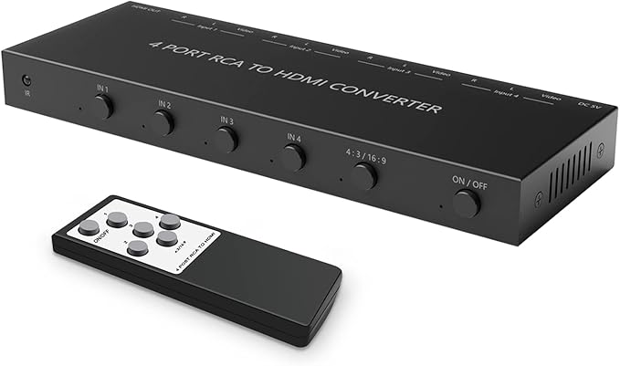 4 AV to HDMI RCA to HDMI Converter 1080P/720P 4 Way RCA Composite CVBS AV Switch to HDMI Converter Adapter Support 4:3/16:9 Switching For Sega Xbox PS1 PS2 PS3 N64 NGC SNES WII VHS VCR Camera DVD