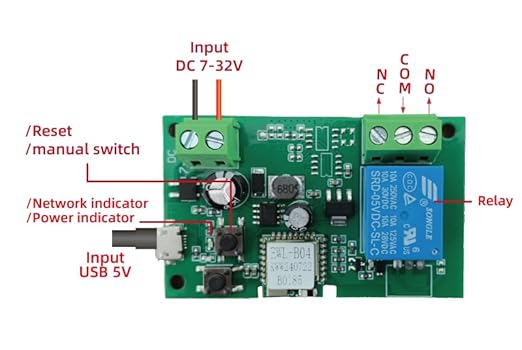 Huacaoe１CH WiFi Smart Switch Relay Module -10A Dry Contact Design for Garage Door/Home Automation, 7-32V DC & USB 5V Wide Voltage, Compatible with Alexa & eWeLink App, Mobile Remote Control