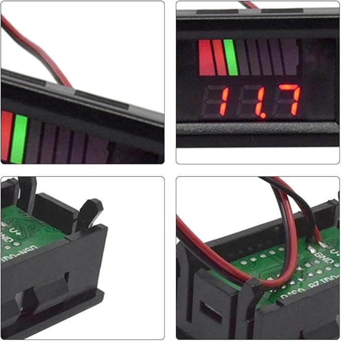 Battery Charge Level Indicator Universal Car Battery Capacity Meter Tester Checker 12V-60V Red Car Battery Tester Motorcycle Battery Checker Battery Fuel Gauge Indicator Battery Capacity Meter Tester