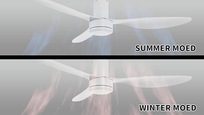 SMAAIR 52 Inch Ceiling Fan No Light with Remote, Flush Mount Modern Ceiling Fan without Lights, Quiet DC Motor, 10 Speed Adjustable, Indoor 3 Blade Ceiling Fan for Indoor Bedroom Living Room, White