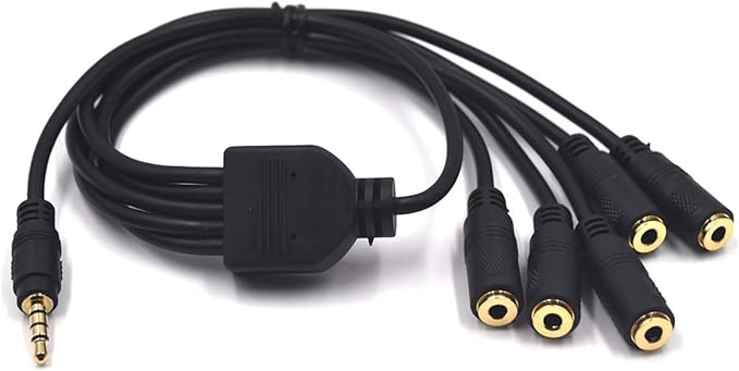 Kework 12 Inch 1/8” 3.5mm TRRS Splitter Audio Cable, 1 Male to 5 Female 3.5mm Plug Extender Headphone Cable, 3.5mm 4 Pole Stereo Jack Extension Adapter Headset Aux Cable, Support MIC