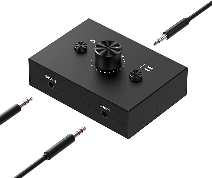 Y.D.F 3.5mm Stereo Audio Switch (2 in 1 Out) Audio Switcher Passive Speaker Headphone Manual Selector Splitter Box Audio Sharing for PC Phone Laptop Headphone