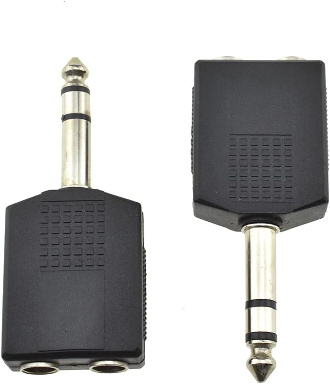 HAHIYO 6.35 M-2x6.35 F-TRS Stereo Plug Interconnect Audio One Male 6.35mm(1/4 inch) and Two Females 6.35mm(1/4Inch) Adapter Splitter Good Signal Sound Snap Tight Not Wobble for Guitar Black 2pcs