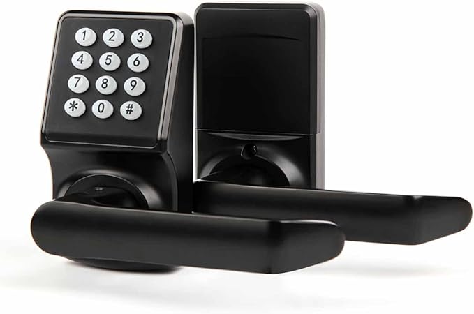 Keyless Entry Door Lock with Handle - IC Card and Anti-peep Password - Easy Installation for Home, Hotel - Matte Black