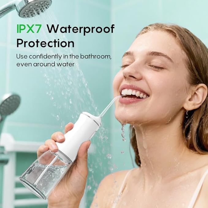 FRESKO Water Dental Flosser for Teeth, 300ML Cordless Flosser with Constant Pressure, Rechargeable Oral Irrigator Cleaner for Travel Home Use and Braces Care, IPX7 Waterproof, 5 Jet Tips