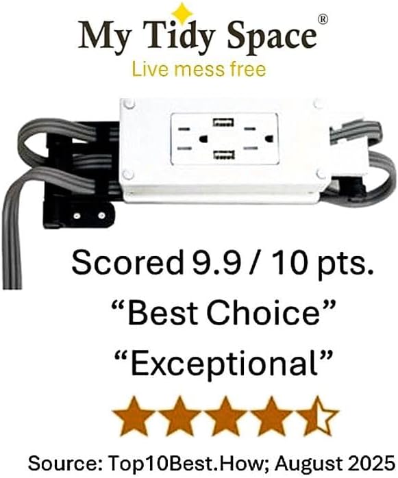 My Tidy Space Low Profile (2) PD30W USB-C (2) 15 Amp in Drawer Docking Station Outlet Plugs with Retractable arm