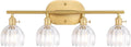 Shenmoyl Bathroom Light Fixtures, 4-Light Brass Vanity Wall Light Over Mirror with Clear Tulip Glass Shade for Bedroom Living Room (Bulb Not Included)