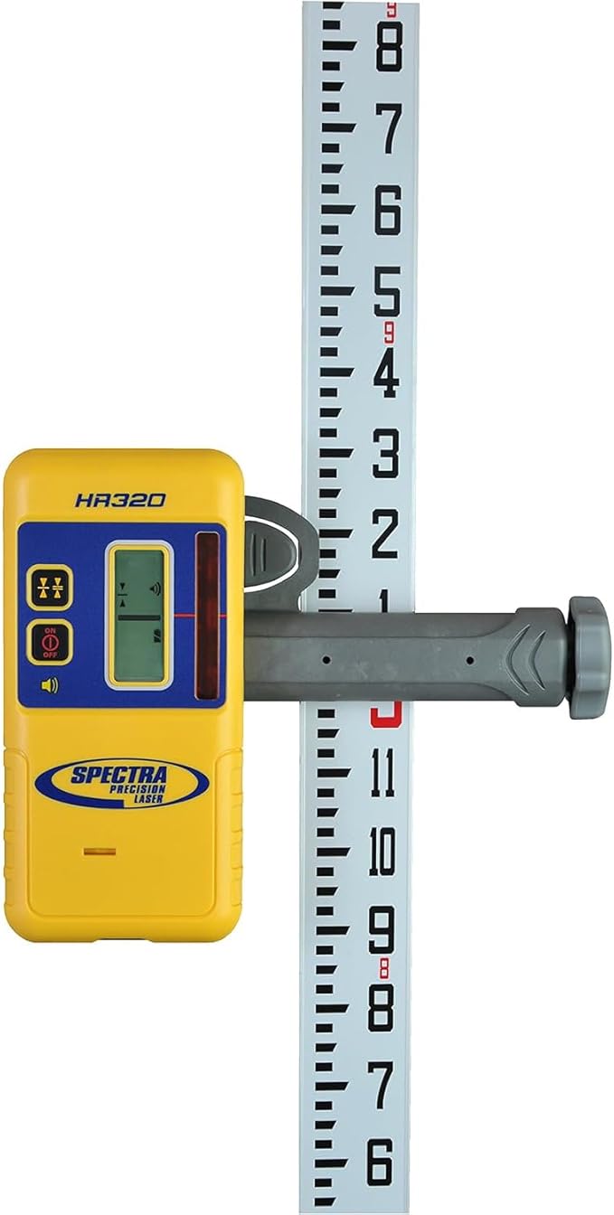 Spectra Precision HR320 Laser Receiver with Rod Clamp – Dual LCD, 2-In Capture Height, IP67 Drop Resistant, 70-Hour Runtime – 100 DB speaker