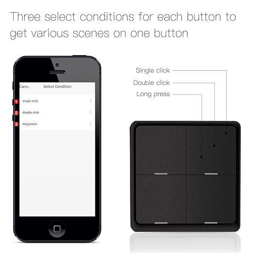 ZigBee Wireless Remote Control Smart Switch Wall Panel Transmitter,Requires MoesGo zigbee Hub,Smart Life/Tuya APP Remote Control, Wireless Button for Smart Home Devices and Scenes Black