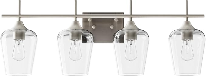 VONLUCE Bathroom Vanity Light, 4 Light Bathroom Light Fixture Over Mirror, Bathroom Wall Lamp with Clear Glass, Modern Vanity Lighting for Bathroom, Bedroom, Hallway, Brushed Nickel, ETL Certificated