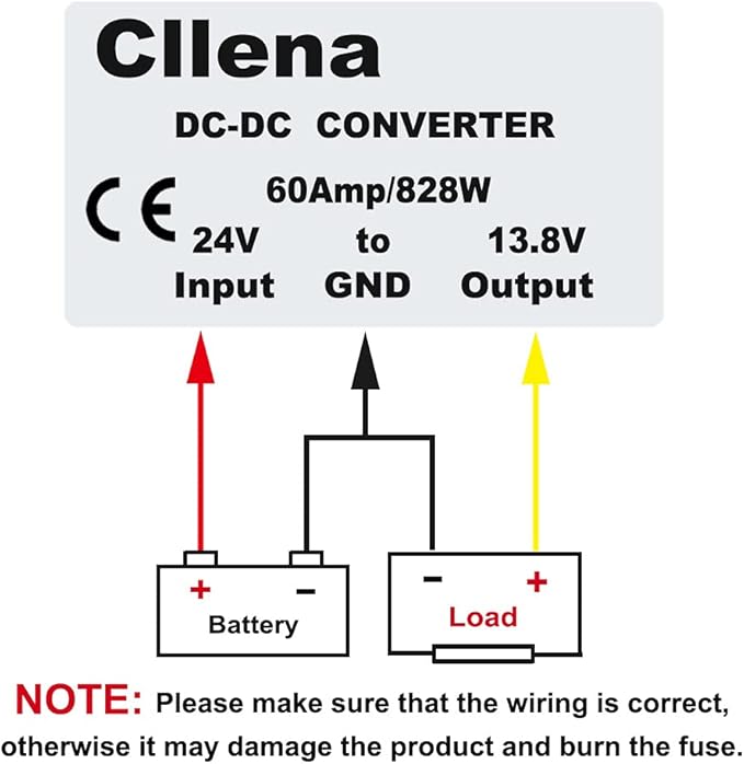 Cllena DC 24V to 13.8V 60A 828W Converter - Waterproof DC Voltage Regulator for Golf Cart
